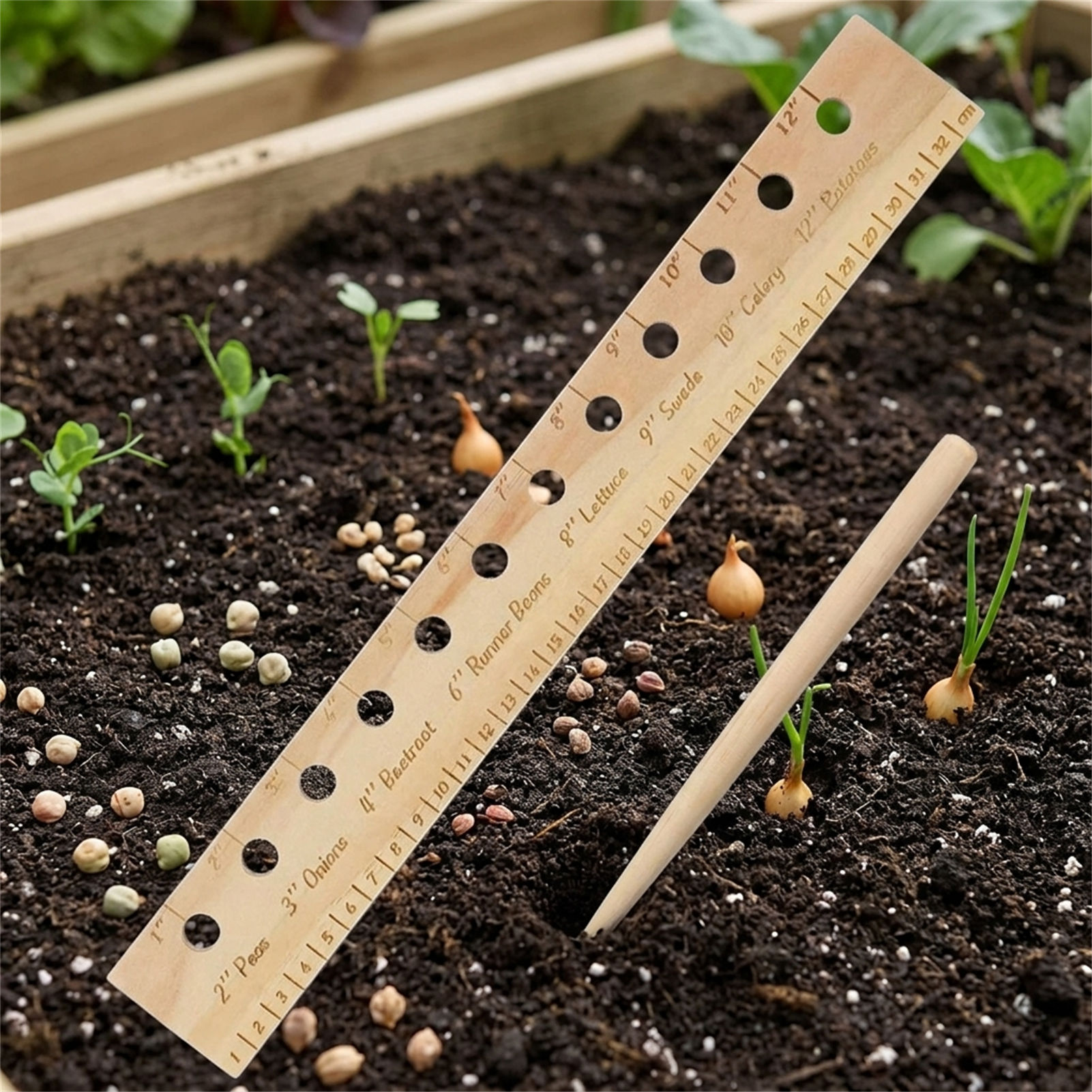 Penggaris Penanaman Kayu Solid - Gardening Tools Vegetables ulasan dan harga